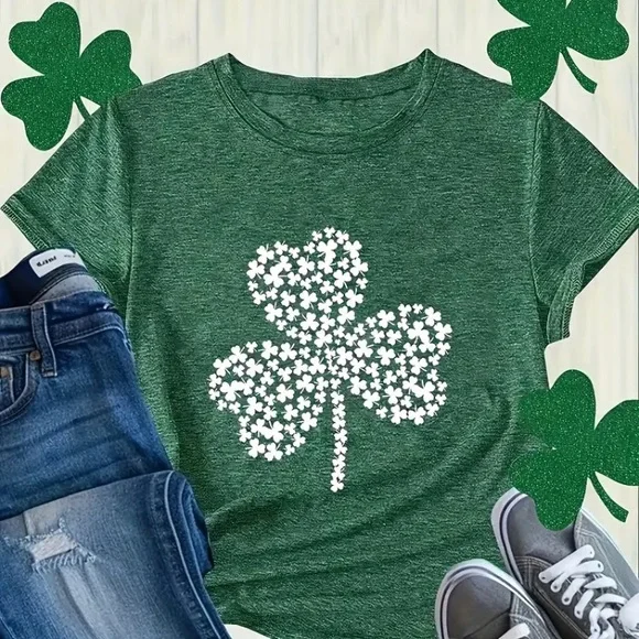 Women Green Shamrock T-Shirt - Picture 1 of 1